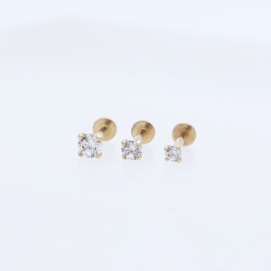 14K 2,5 mm Solid Gold CZ Labret, Innengewinde, Tragus, Knorpel, Helix, Conch, Lobe, Piercing Ohrring, Minimalist Ohrring Bild 10