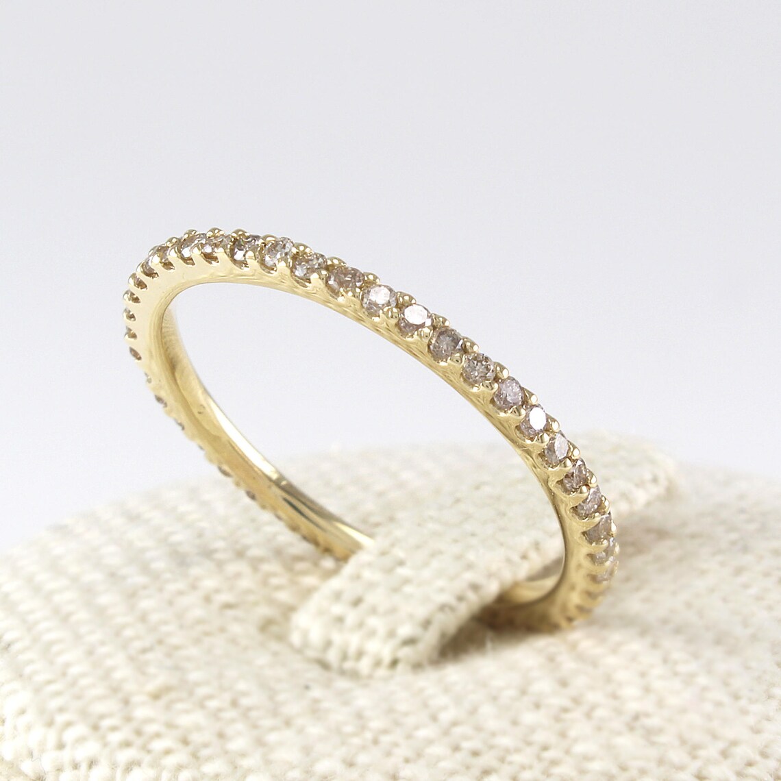 Thin Diamond Full Eternity Band 14K Solid Gold Champagne Etsy