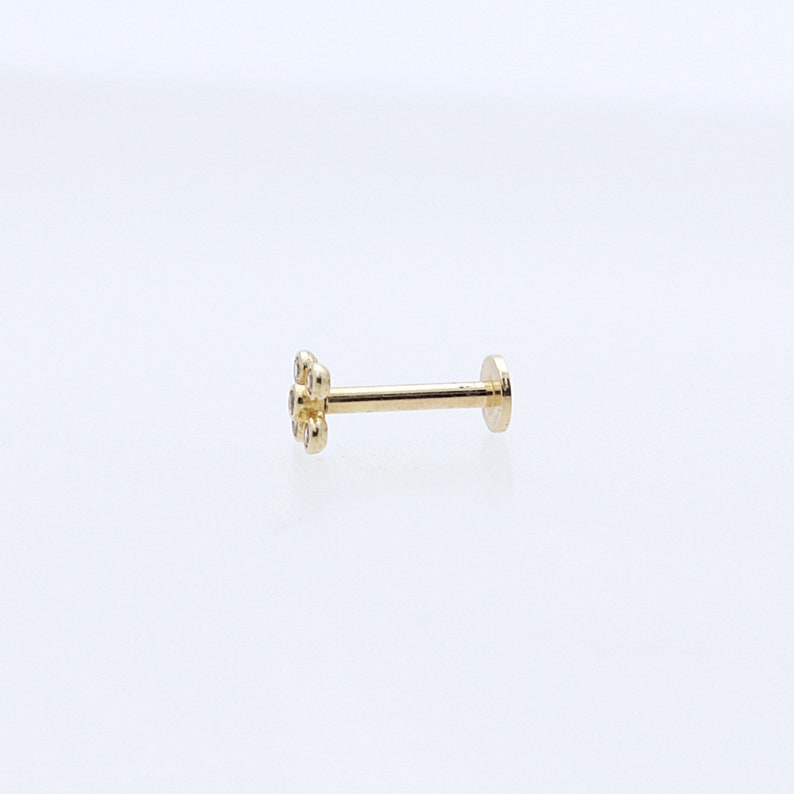 14K Solid Gold Tiny CZ Cross Stud Labret, Internal Threaded, Tragus, Cartilage, Helix, Conch, Lobe, Piercing Earring, Minimalist Earring image 4