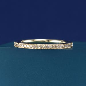 Thin Diamond Eternity Band 14K Solid Gold, Champagne Diamond Ring, Diamond Wedding Band image 6