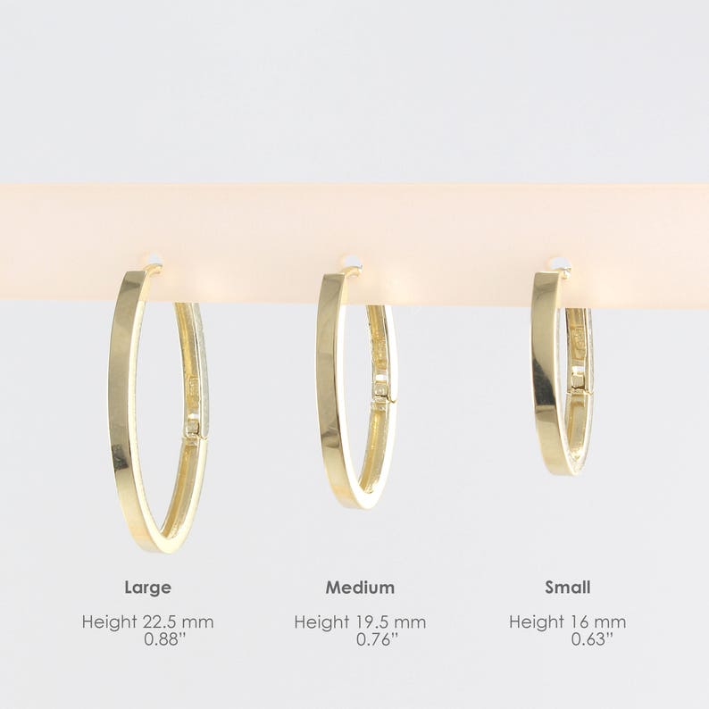 14K Solid Gold Small Oval Huggie Hinged Hoop Earring Huggie Etsy