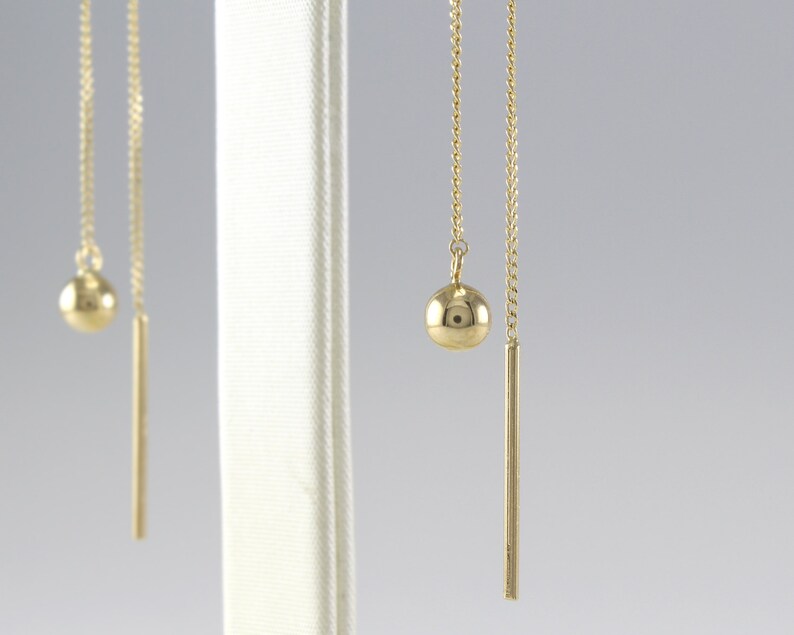 14K Solid Gold Threader Earrings 14K Long Threader Earrings Etsy