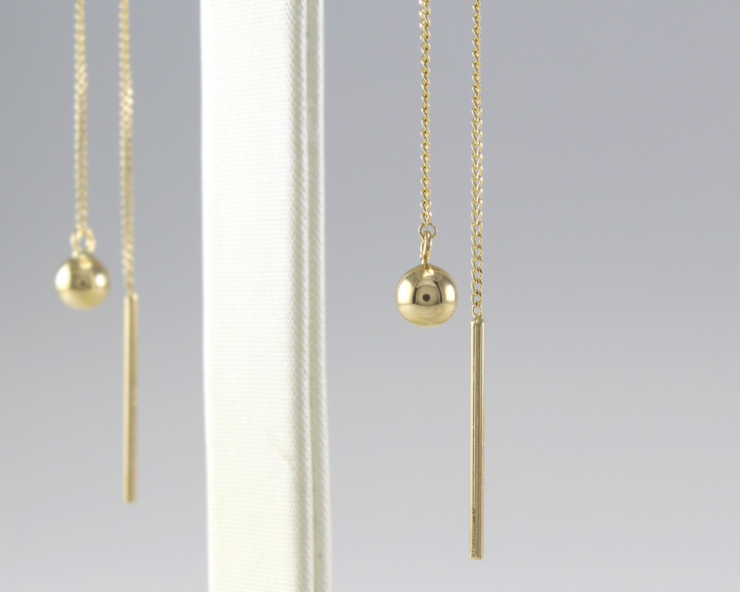 14K Solid Gold Threader Earrings 14K Long Threader Earrings Etsy