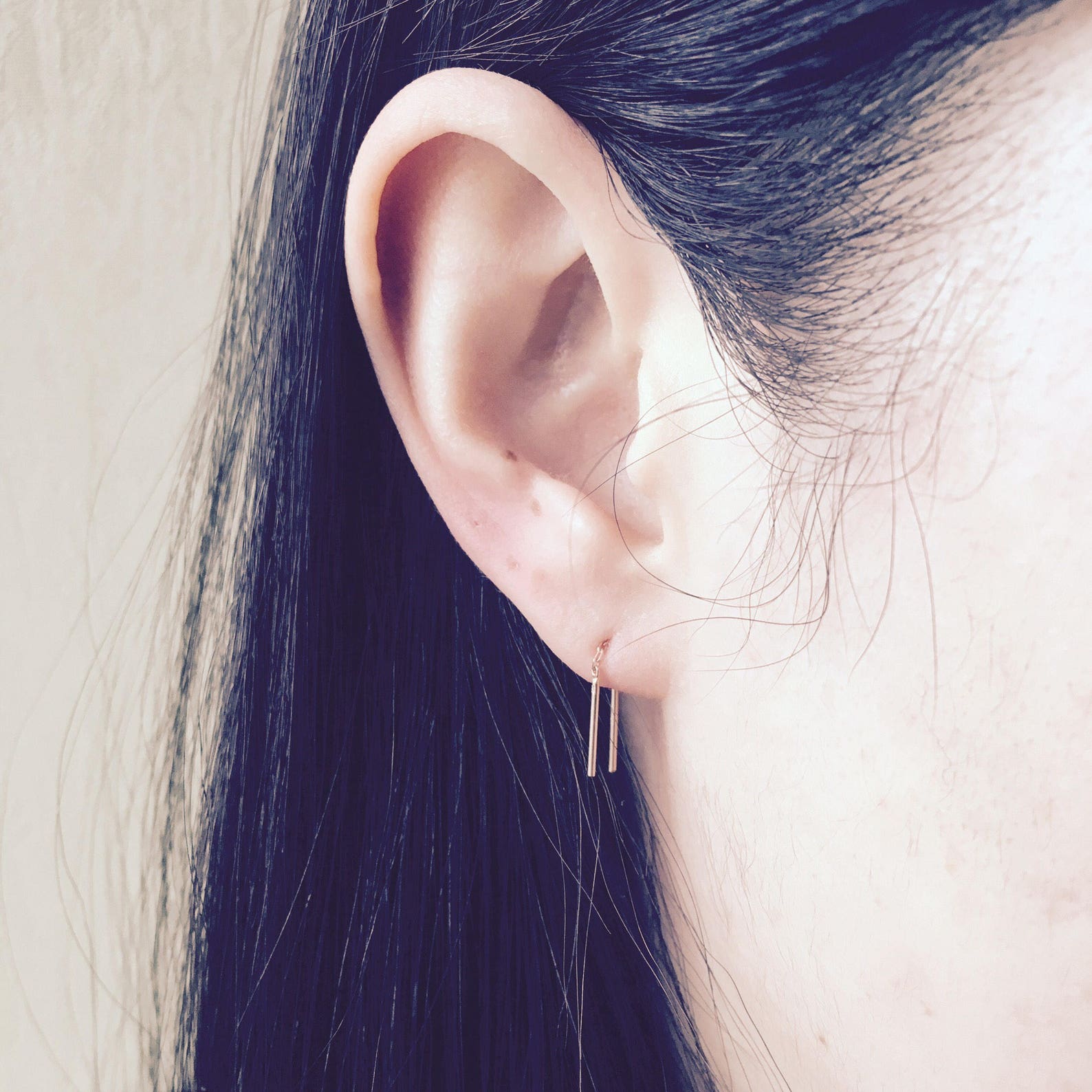 14K Solid Gold Tiny Threader Earrings 14K Short Threader Etsy