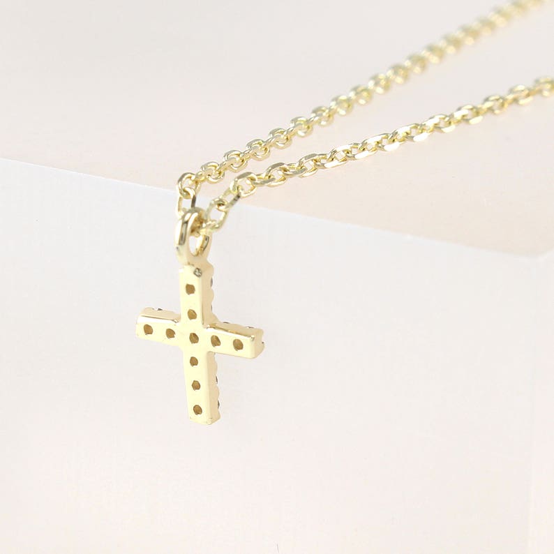 Diamond Cross Necklace Tiny Cross Diamond Necklace Gold Etsy