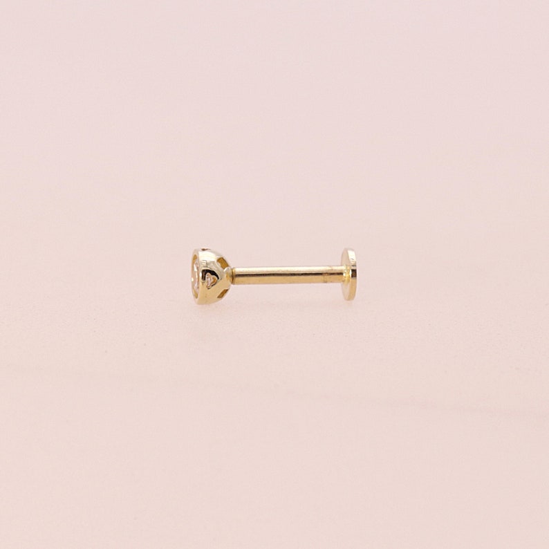 14K 2.5mm Solid Gold CZ Stud Labret, Internal Threaded, Tragus, Cartilage, Helix, Conch, Lobe, Piercing Earring, Minimalist Earring image 4