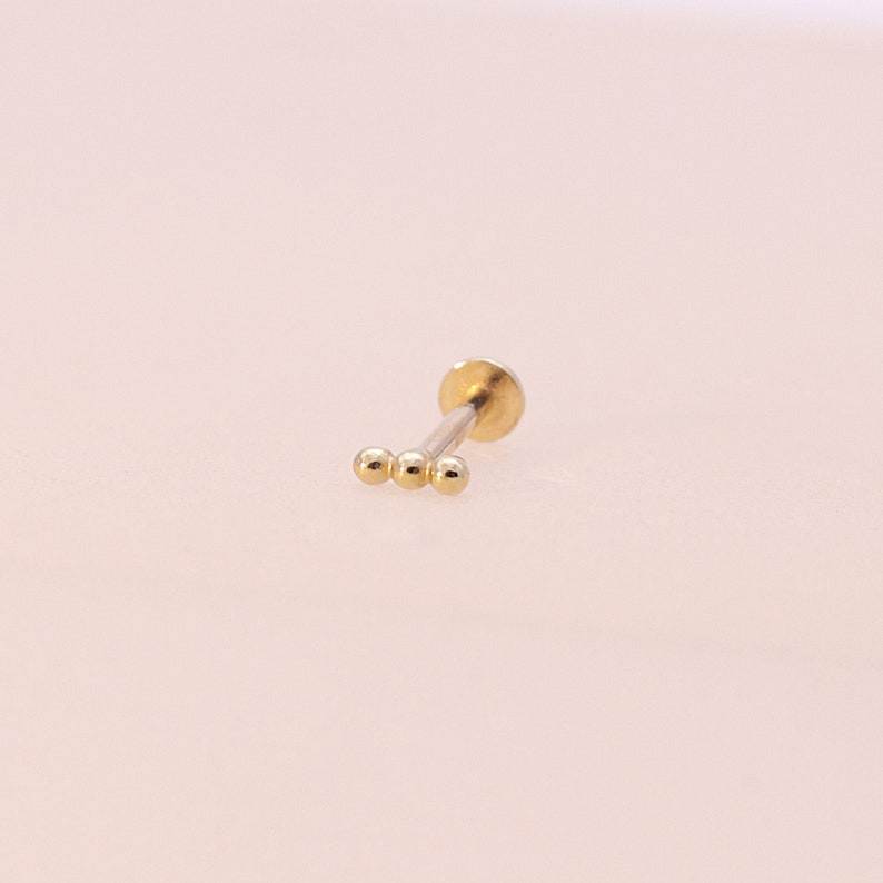 14K Solid Gold Tiny Ball Stud Labret, Internal Threaded, Tragus, Cartilage, Helix, Conch, Lobe, Piercing Earring, Minimalist Earring image 2