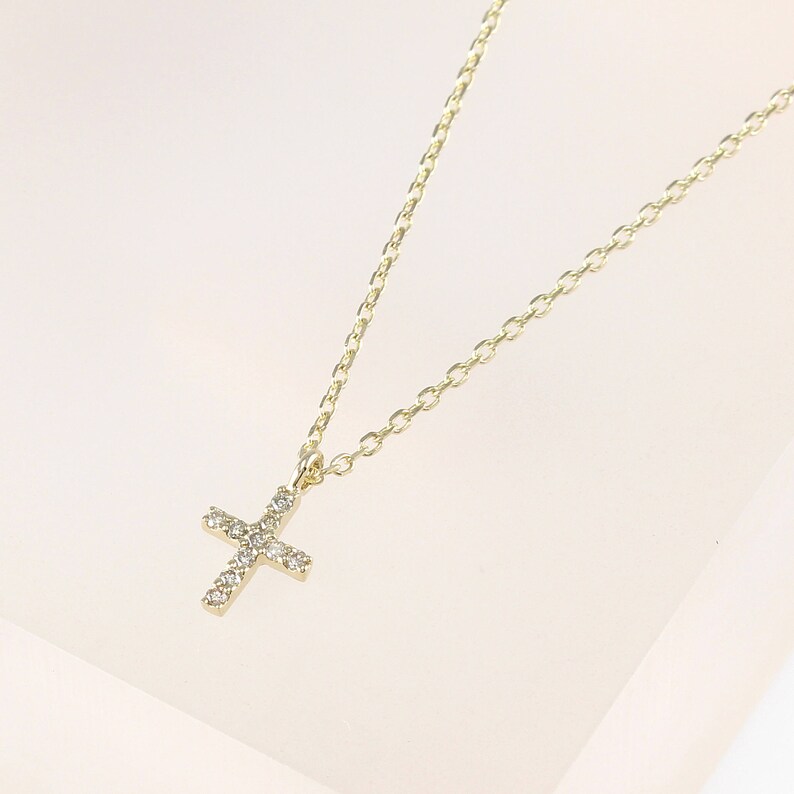 Diamond Cross Necklace Tiny Cross Diamond Necklace Gold Etsy