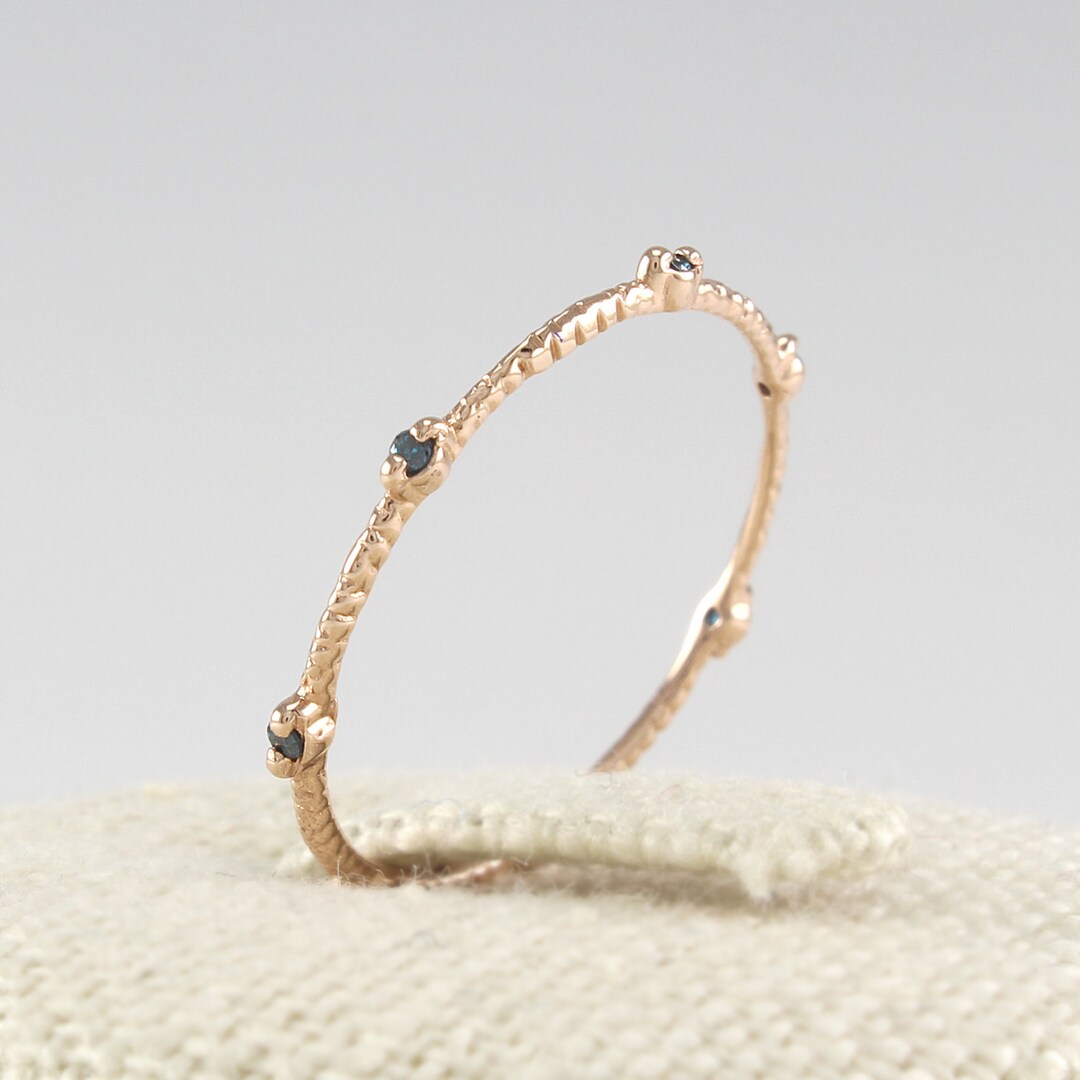 Blue Diamond Stacking Ring, 14K Diamond Thin Eternity Wedding Band, 14K ...