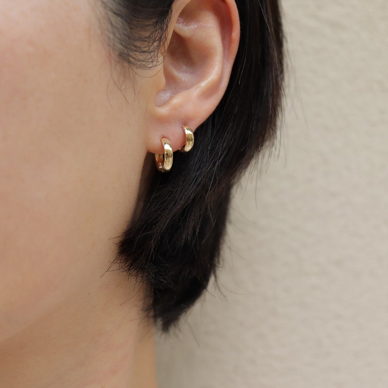 14K Solid Gold Huggie Hinged Hoop Earring Huggie Hoop Gold Etsy