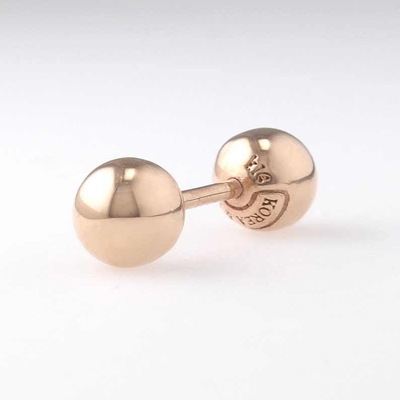 14K 5mm Solid Gold Ball Barbell Stud 14K Barbell Earring Etsy