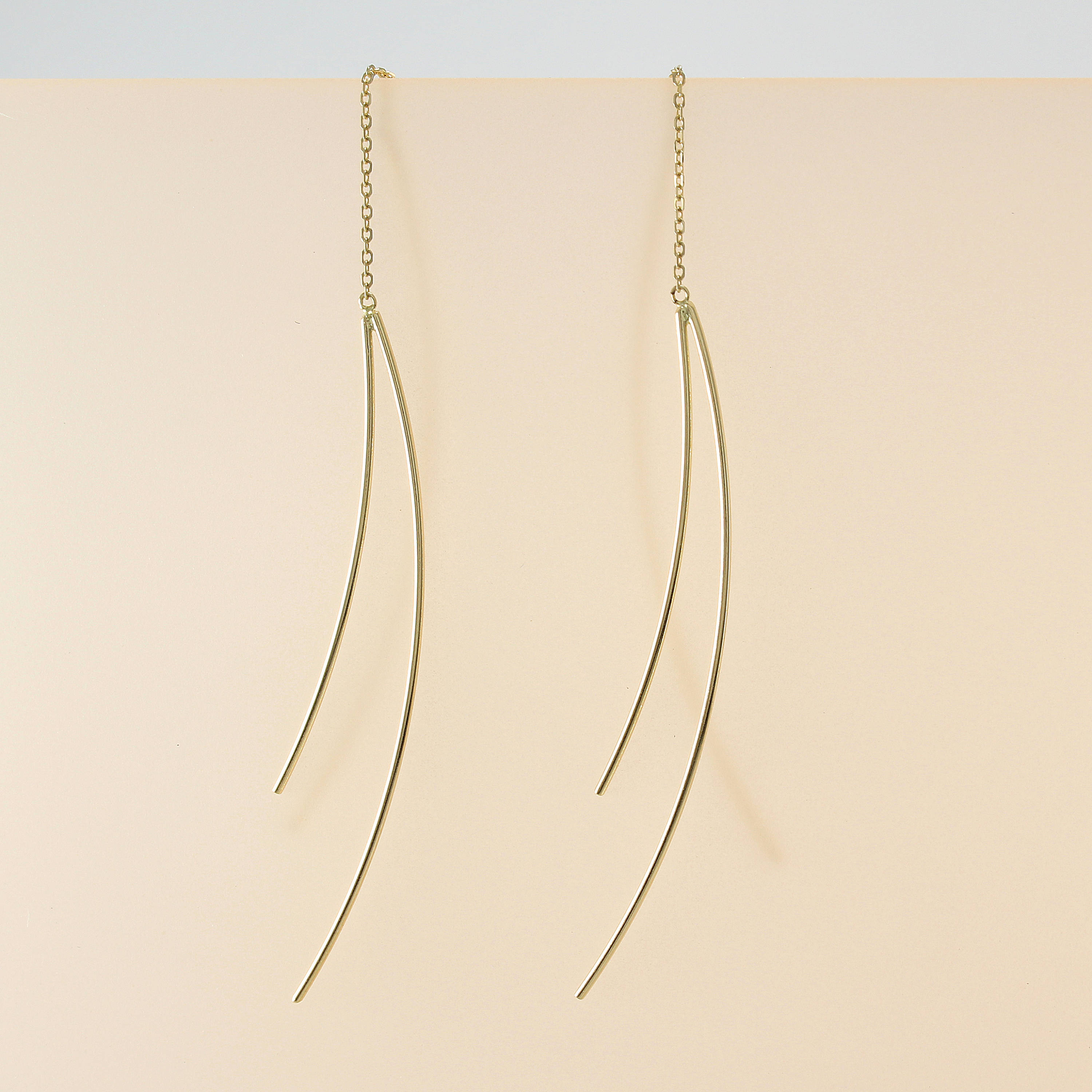 14K Solid Gold Threader Earrings 14K Long Threader Earrings Etsy