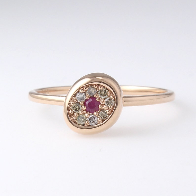 Ruby Ring, 14K Gold Ruby Ring, Champagne Diamond Ring, 14K Solid Gold Diamond Ring, Stackable Diamond Ring image 1