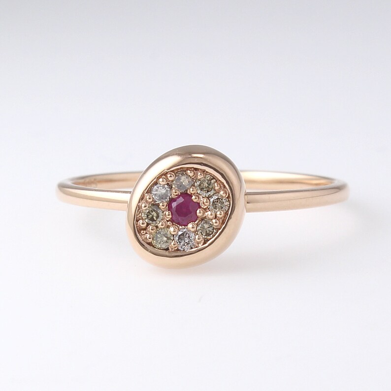 14K Gold Ruby Ring 14K Solid Gold Diamond Ring Ruby Ring Champagne Diamond Ring Stackable Diamond Ring