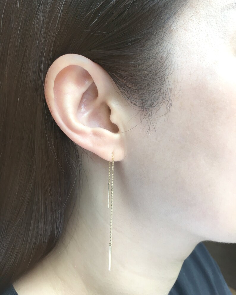 Gold Threader Earrings For Women, 14K Dangle Long Chain Drop