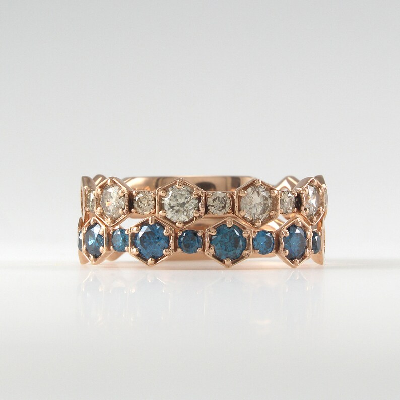 Blue Diamond Ring Diamond Eternity Band 14K Solid Gold - Etsy