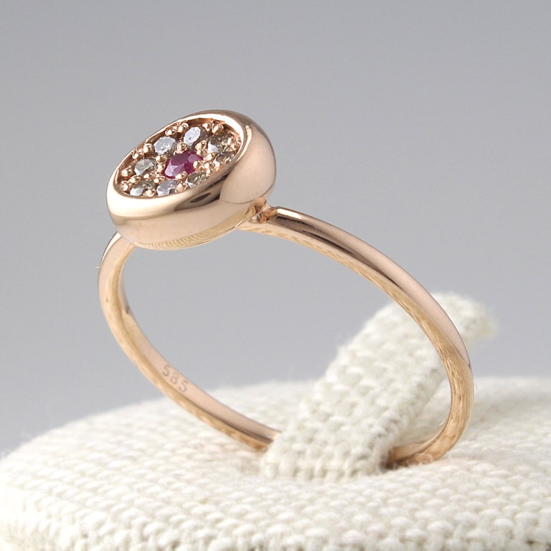 14K Gold Ruby Ring 14K Solid Gold Diamond Ring Ruby Ring Champagne Diamond Ring Stackable Diamond Ring