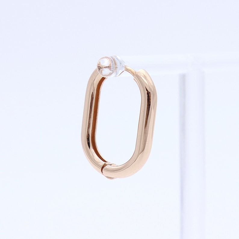 14K Solid Gold Oval Huggie Hinged Hoop Earring Huggie Hoop Etsy