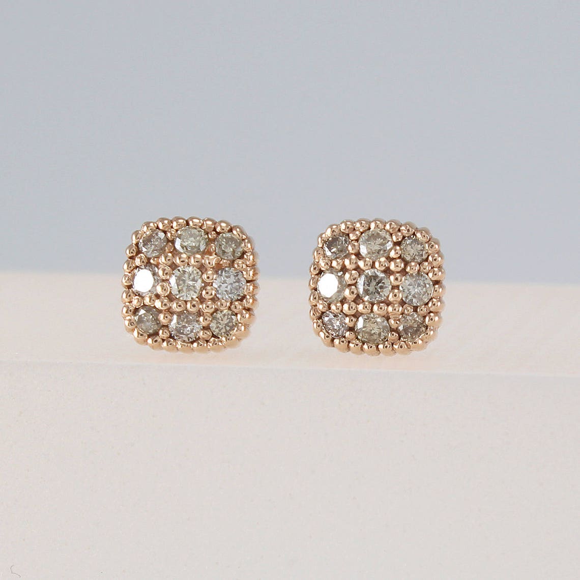Champagne Diamond Studs Earrings Diamonds Earrings Small Etsy