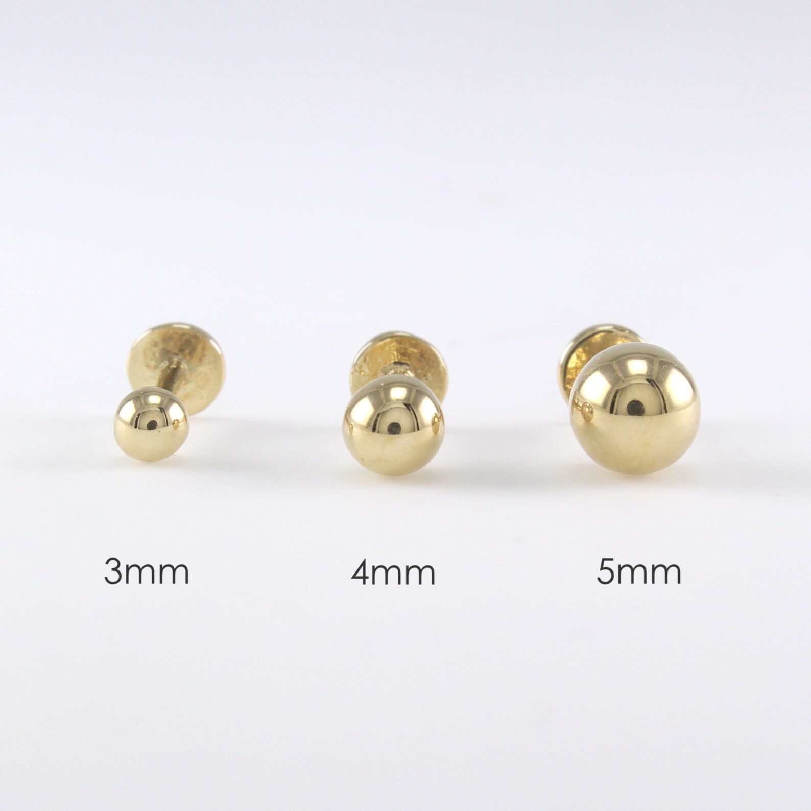 14K Solid Gold 4mm Ball Stud Labret Tragus Cartilage Helix Etsy