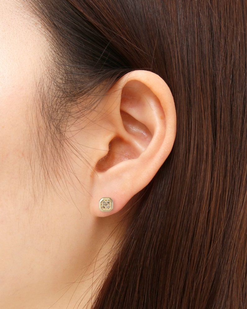 Champagne Diamond Diamonds Earrings Minimalist Earrings Simple Diamond Studs Earrings 14k Gold Geometric Earrings Small Stud Earrings