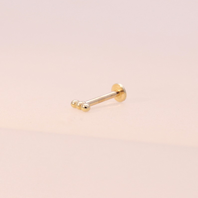 14K Solid Gold Tiny Ball Stud Labret, Internal Threaded, Tragus, Cartilage, Helix, Conch, Lobe, Piercing Earring, Minimalist Earring image 3