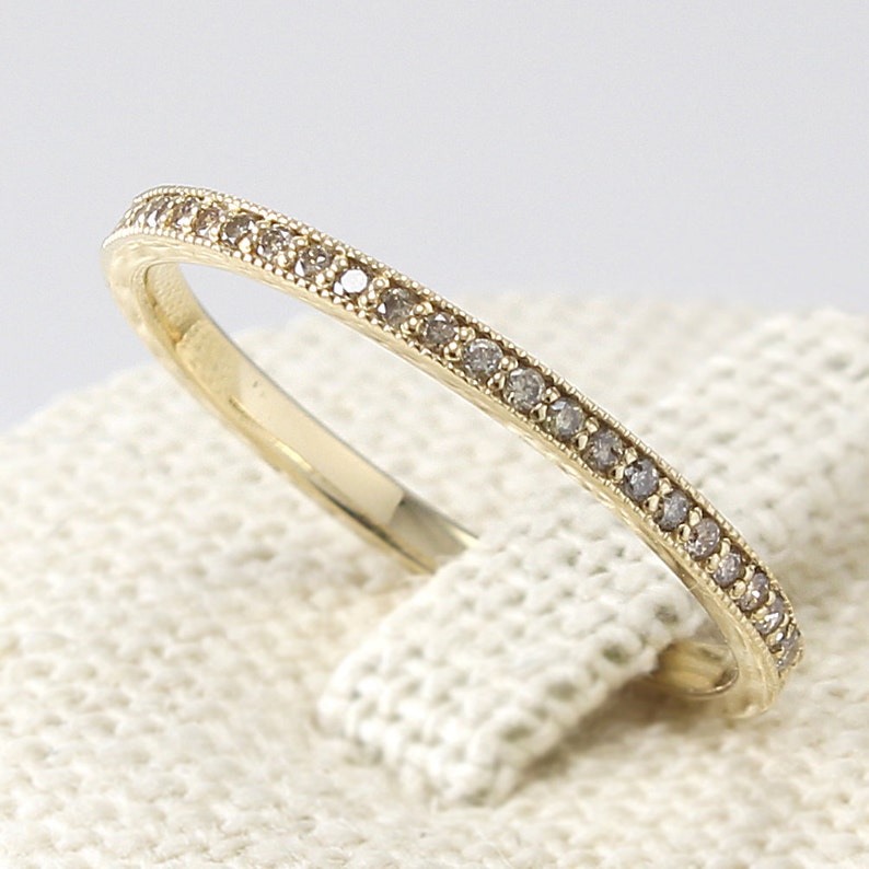 Thin Diamond Eternity Band 14K Solid Gold, Champagne Diamond Ring, Diamond Wedding Band image 1