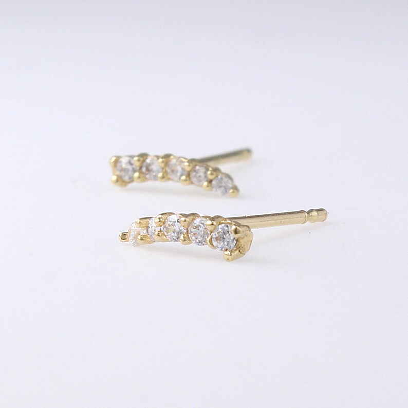 14K Solid Gold Bar Stud Earrings 14K Gold Bar Studs Simple Etsy