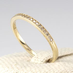 Thin Diamond Eternity Band 14K Solid Gold, Champagne Diamond Ring ...