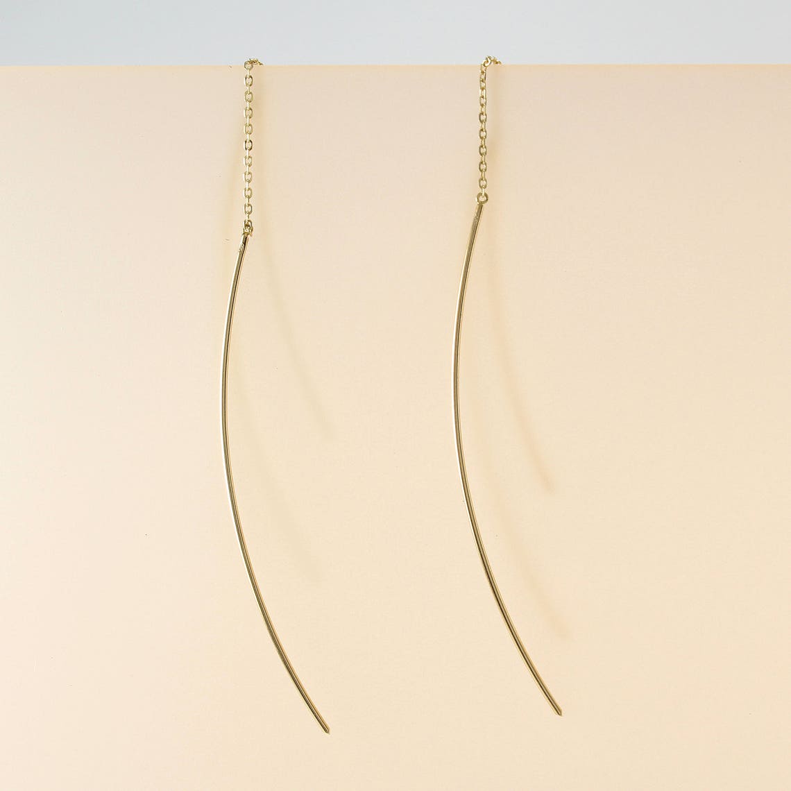 14K Solid Gold Threader Earrings 14K Long Threader Earrings Etsy