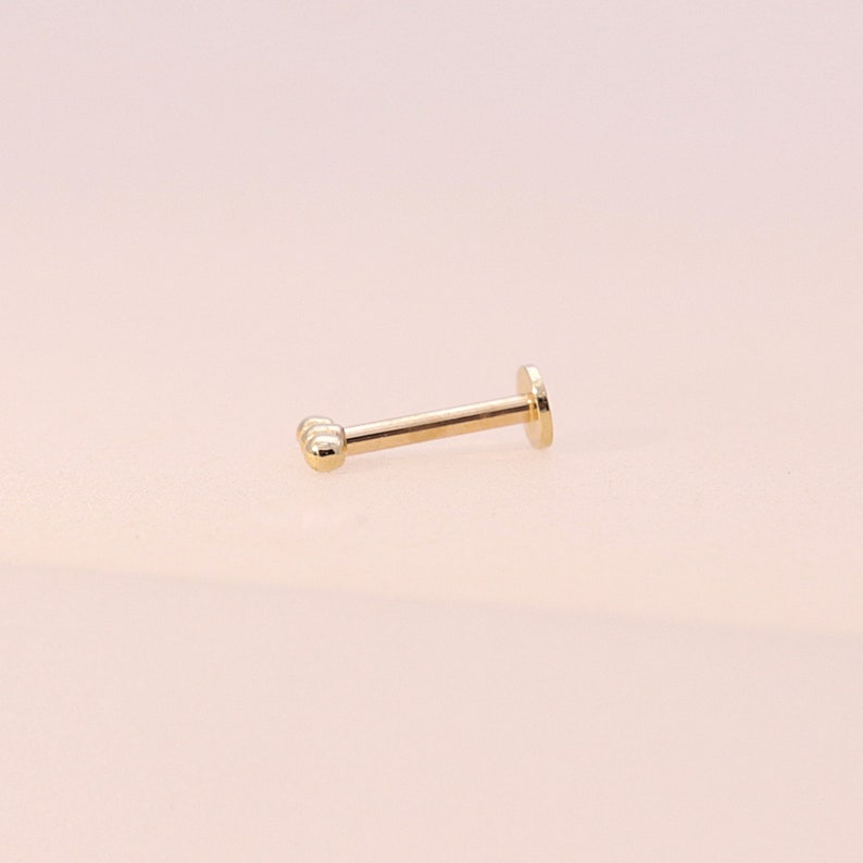 14K Solid Gold Tiny Ball Stud Labret, Internal Threaded, Tragus, Cartilage, Helix, Conch, Lobe, Piercing Earring, Minimalist Earring image 4