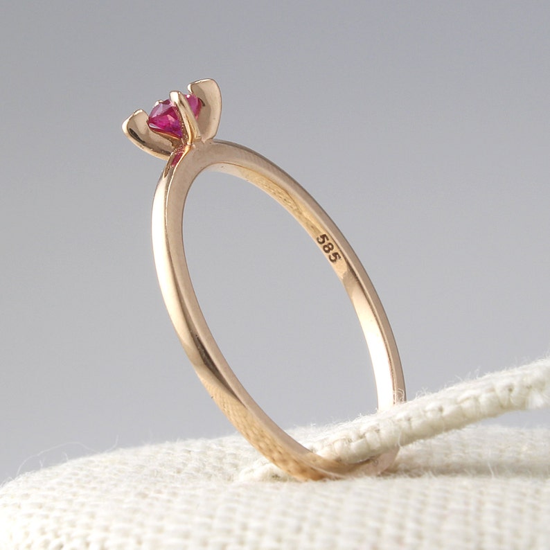 Ruby Ring Engagement Ring Simple Ruby Ring Solid 14K Gold - Etsy