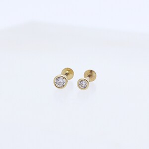 14K 2.5mm Solid Gold CZ Stud Labret, Internal Threaded, Tragus, Cartilage, Helix, Conch, Lobe, Piercing Earring, Minimalist Earring image 8