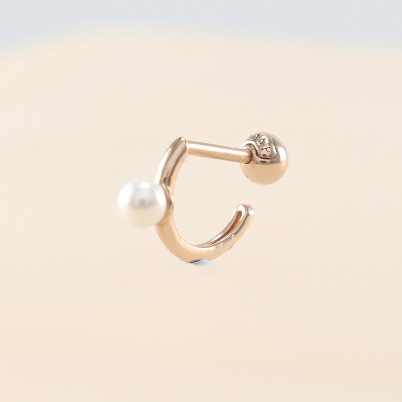 14K Pearl Stud, Cartilage, Tragus, Helix, Conch, Lobe, Piercing Earring, Minimalist Earring image 1