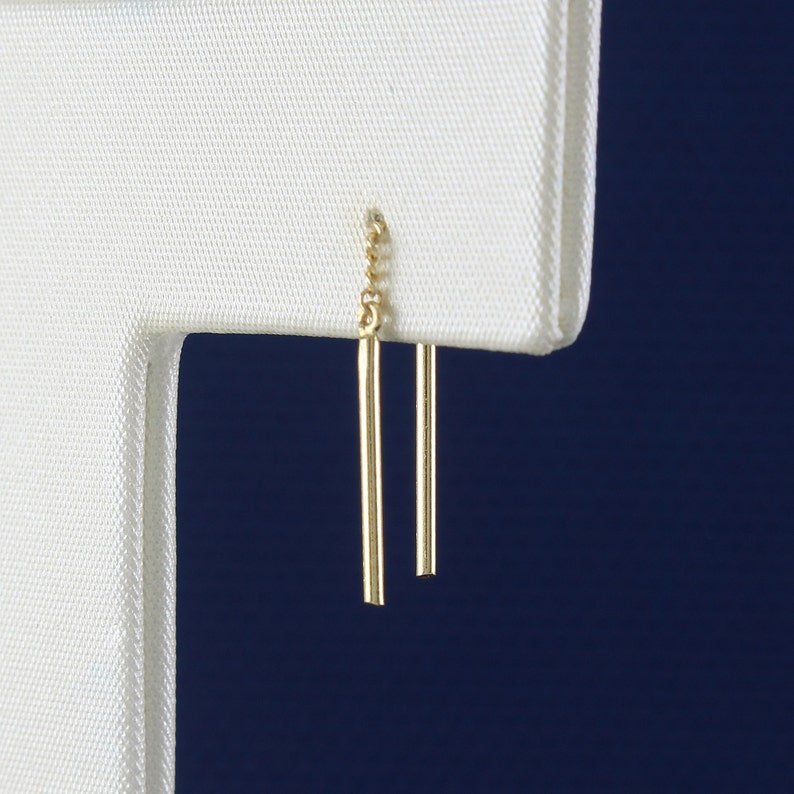 14K Solid Gold Tiny Threader Earrings 14K Short Threader Etsy
