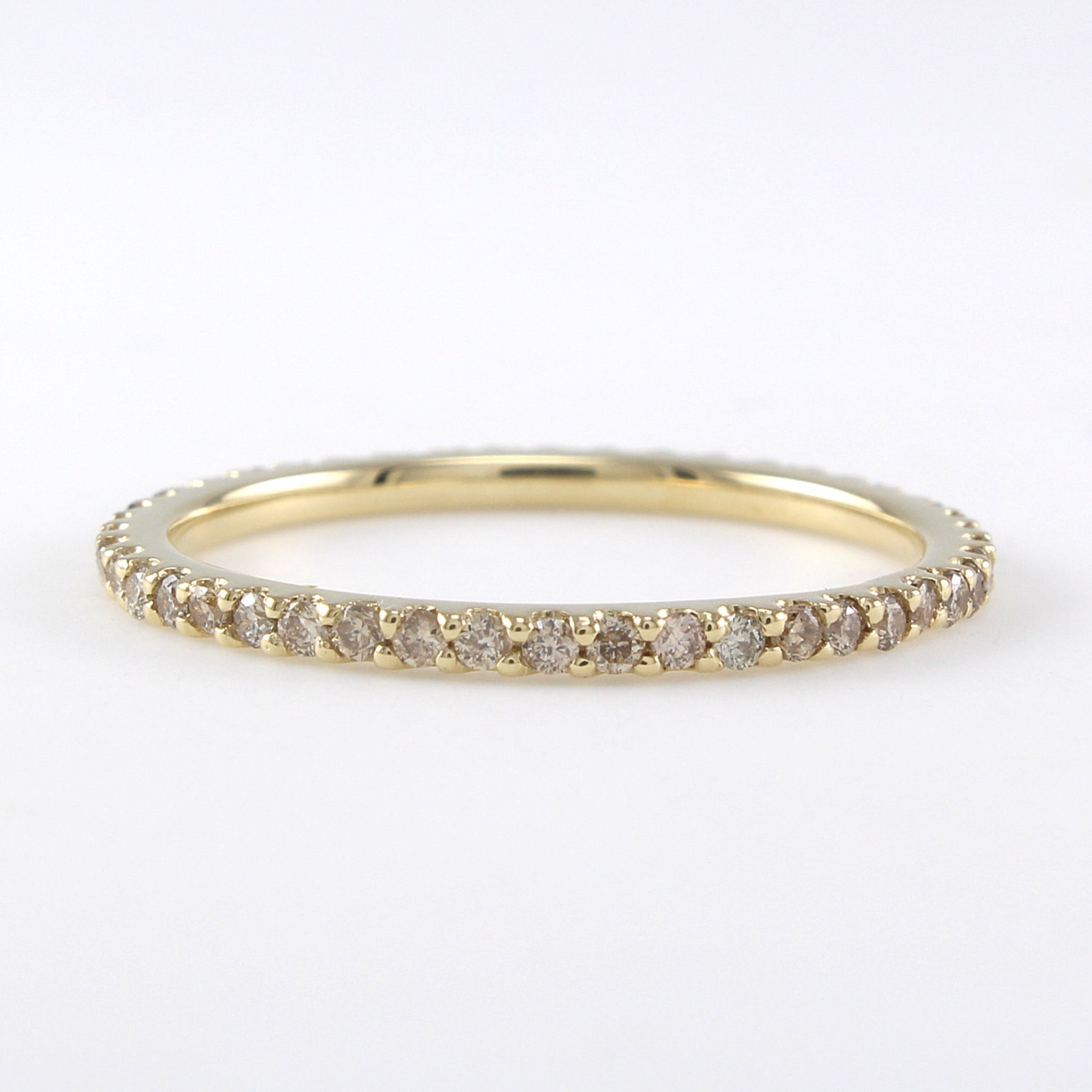 Thin Diamond Full Eternity Band 14K Solid Gold Champagne Etsy
