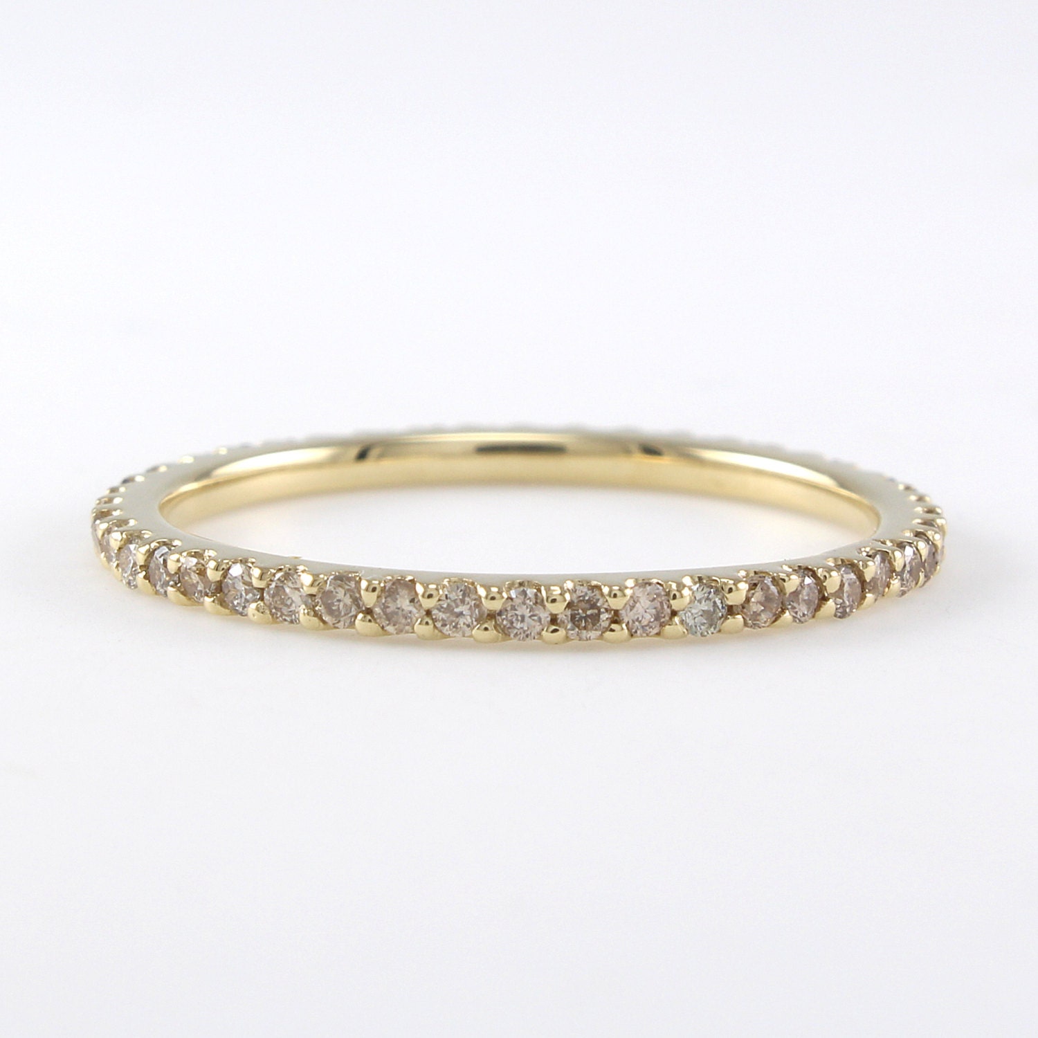 Thin Diamond Full Eternity Band 14K Solid Gold Champagne Etsy