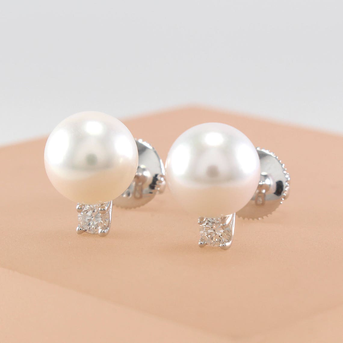 Pearl Earrings 14K Gold Diamond 14K Gold Stud Earrings Akoya - Etsy