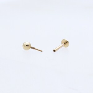 14K 2.5mm Solid Gold CZ Stud Labret, Internal Threaded, Tragus, Cartilage, Helix, Conch, Lobe, Piercing Earring, Minimalist Earring image 10