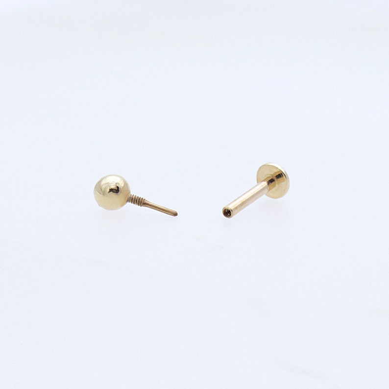 14K 2.5mm Solid Gold CZ Stud Labret, Internal Threaded, Tragus, Cartilage, Helix, Conch, Lobe, Piercing Earring, Minimalist Earring image 10