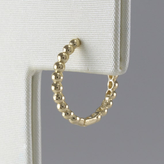 14K 13.5mm Solid Gold beaded Huggie Hinged Hoop Earring, Dotted Huggie Hoop, Gold Huggie, Small Gold Hoop, Cartilage, Conch, Helix, Tragus