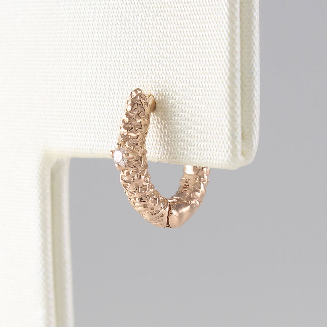 Small Oval Graduated Diamond Huggie Hoops - PAIR