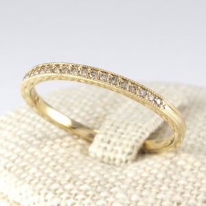Thin Diamond Eternity Band 14K Solid Gold, Champagne Diamond Ring, Diamond Wedding Band image 2