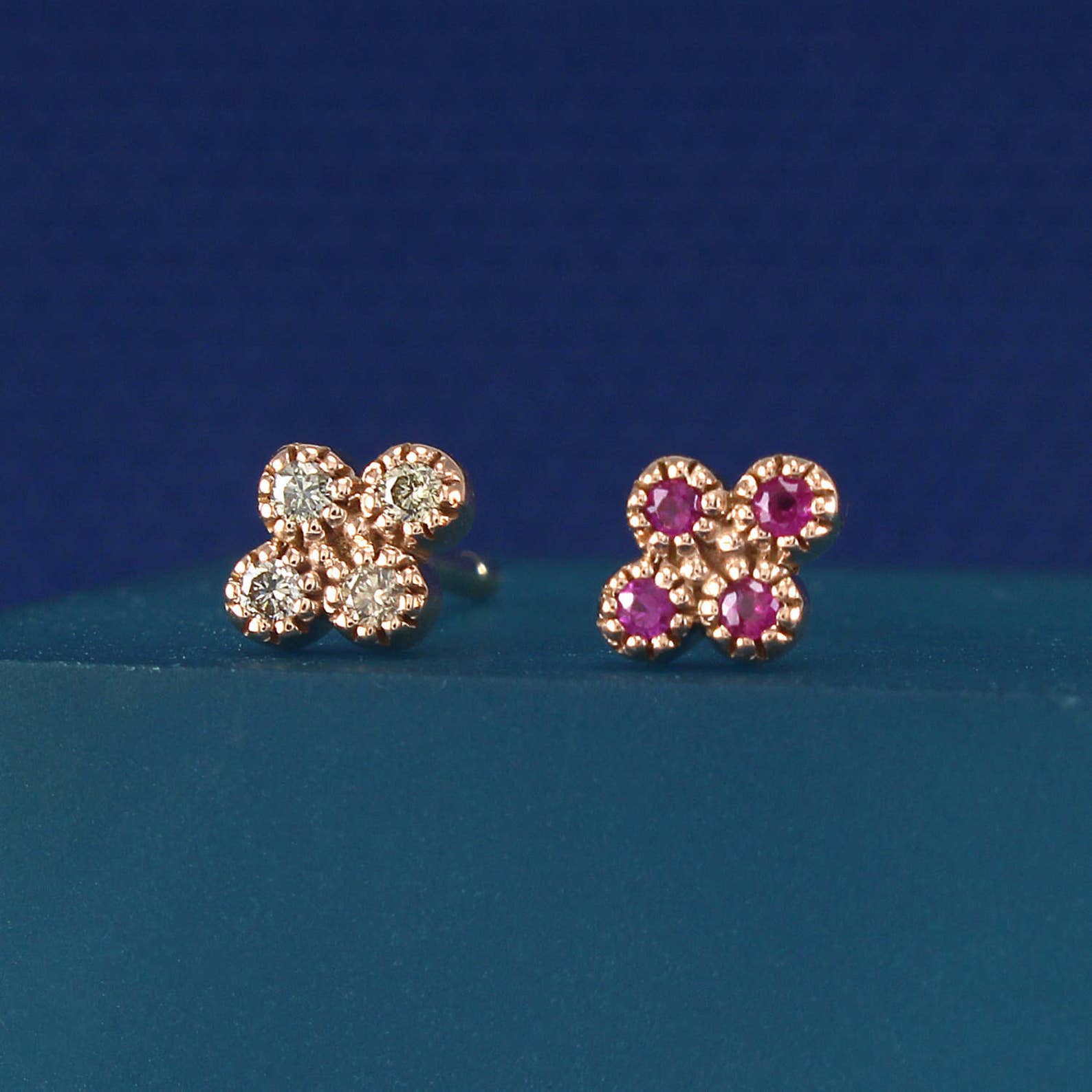 Ruby Stud Earrings in 14K Gold Diamond Stud Champagne | Etsy