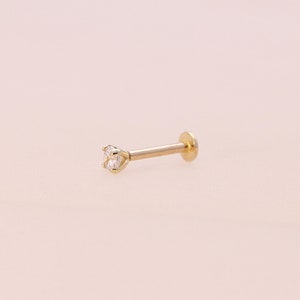 14K 2,5 mm Solid Gold CZ Labret, Innengewinde, Tragus, Knorpel, Helix, Conch, Lobe, Piercing Ohrring, Minimalist Ohrring Bild 4