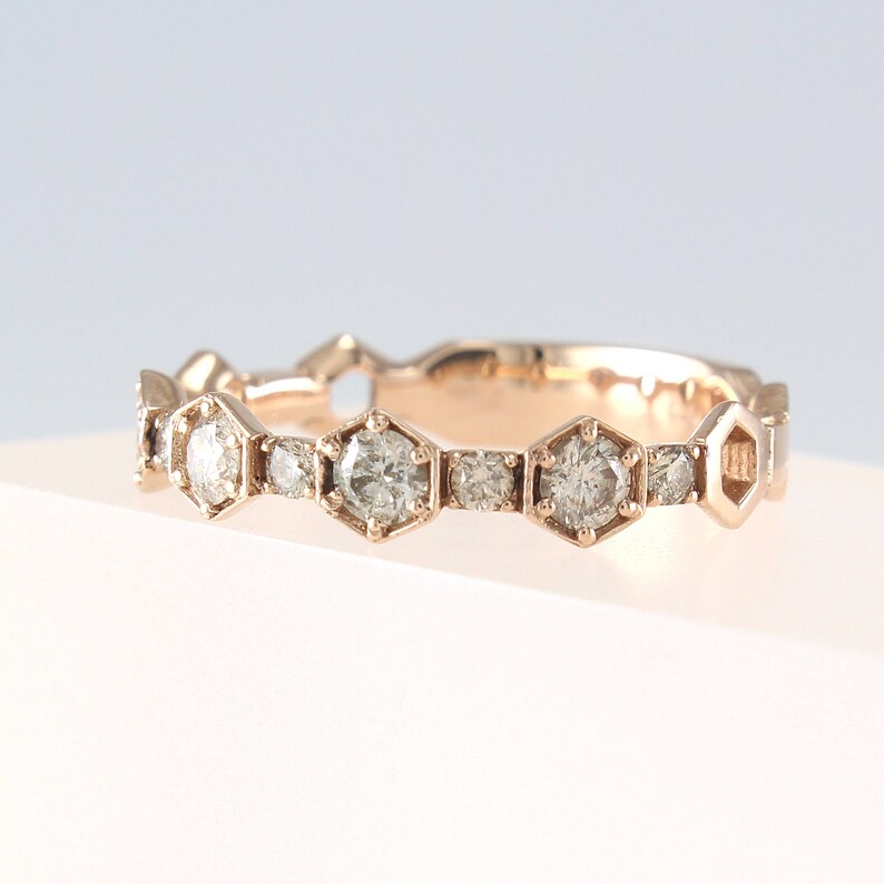 Champagne Diamond Ring, Diamond Eternity Band, Diamond Wedding Band, Cognac Diamond Wedding Band, Geometric Ring image 3