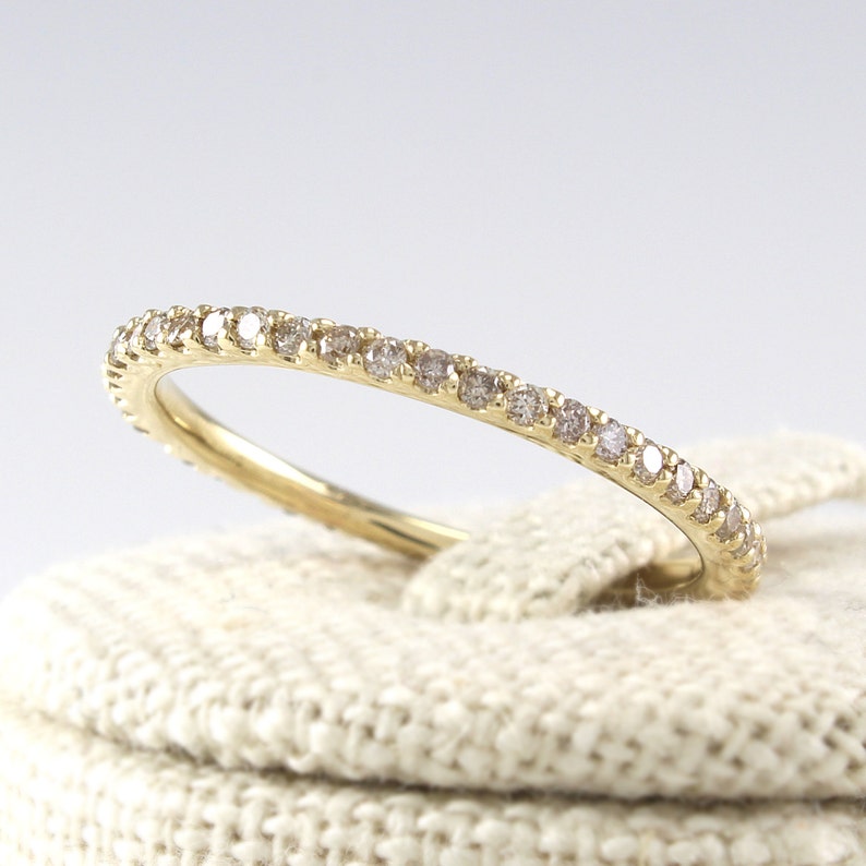 Thin Diamond Full Eternity Band 14K Solid Gold Champagne Etsy