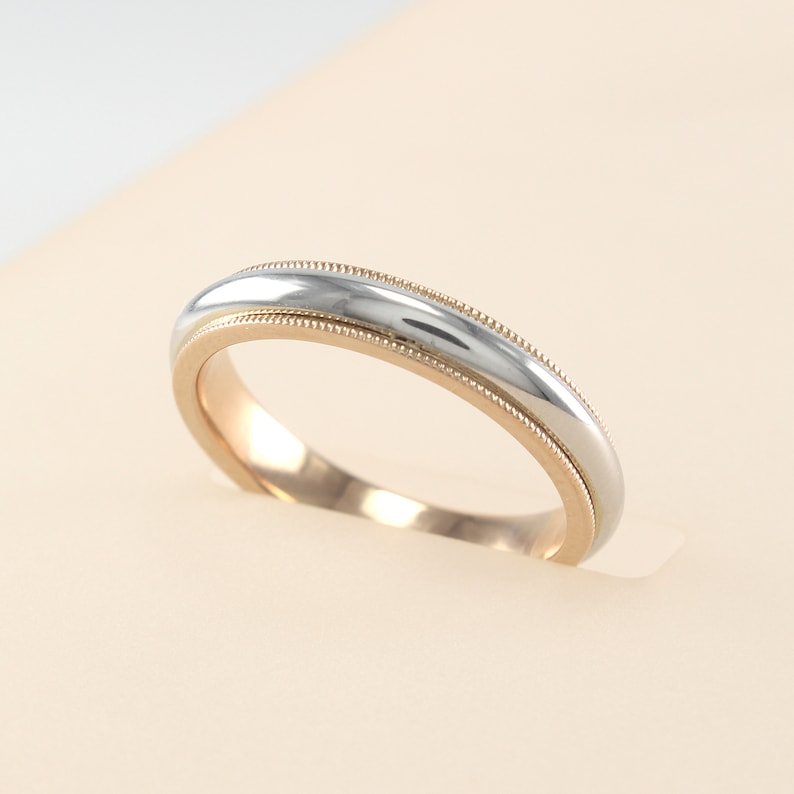 Milgrain Wedding Band Ring 14K Gold 3mm image 4