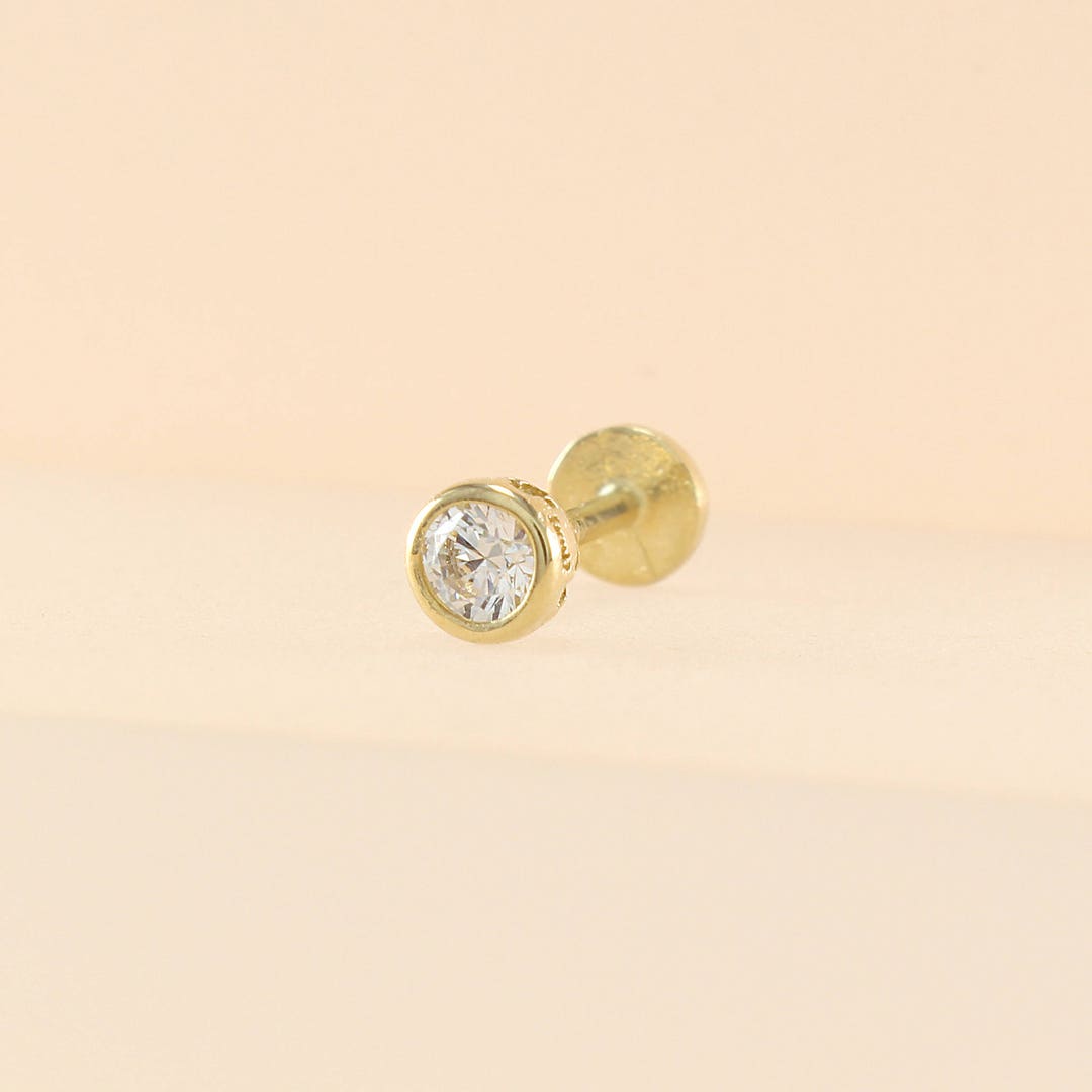 14KT Solid Yellow Gold Ear Cartilage Tragus Labret CZ Stud main image 0