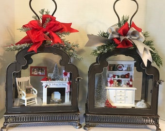 Miniature Christmas Hutch, miniature cupboard, miniature fireplace Christmas decoration